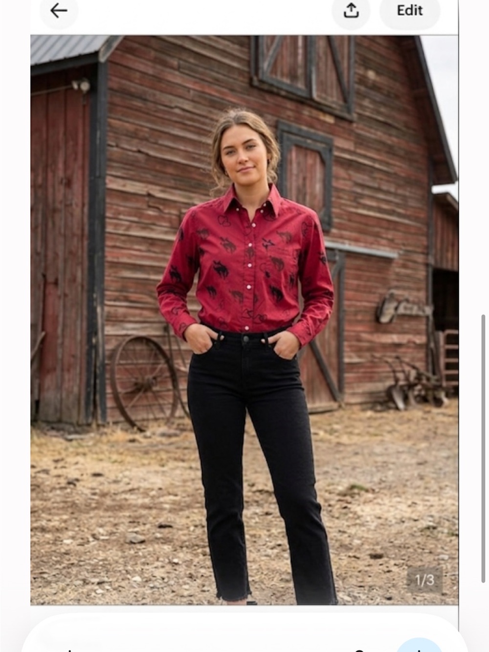 Rockies Red Long-Sleeve Western Print Shirt med ptp 21